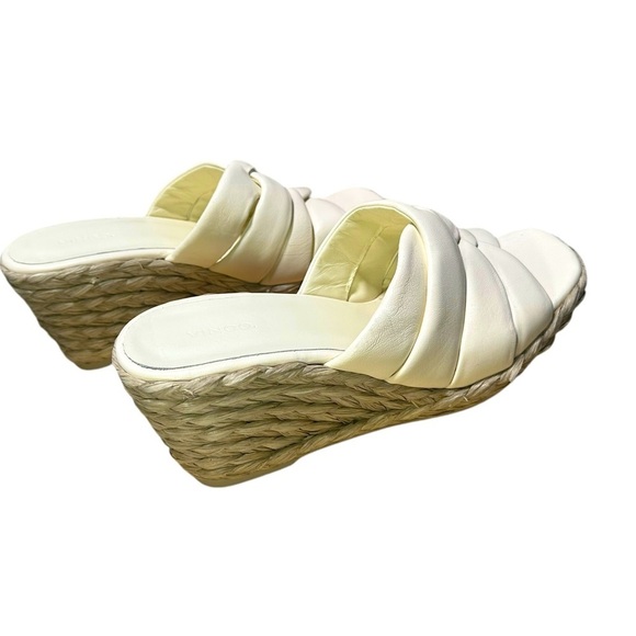 New Vince Gilian Leather Espadrille Wedge Ivory Sandals - Picture 2 of 5